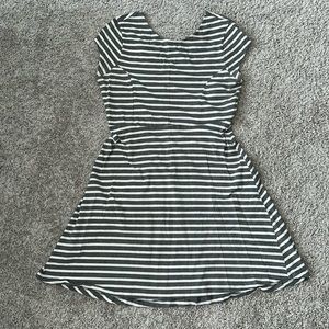 Gray and white stripe cap sleeve a line dress size large